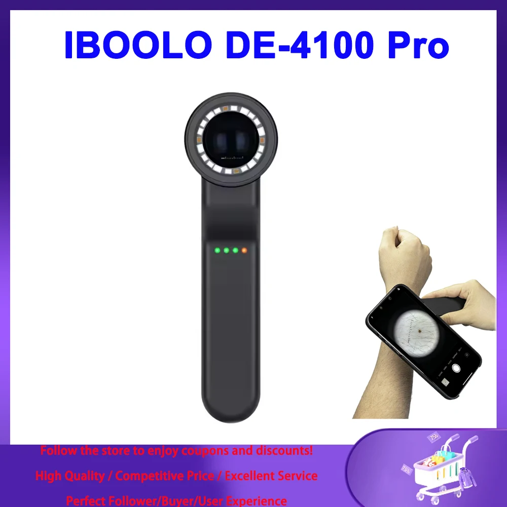 Original IBOOLO DE-4100 Pro Dermatoscope  Enhanced Edition of IBOOLO DE-4100  Professional Portable Handheld 10x Magnify Dermato