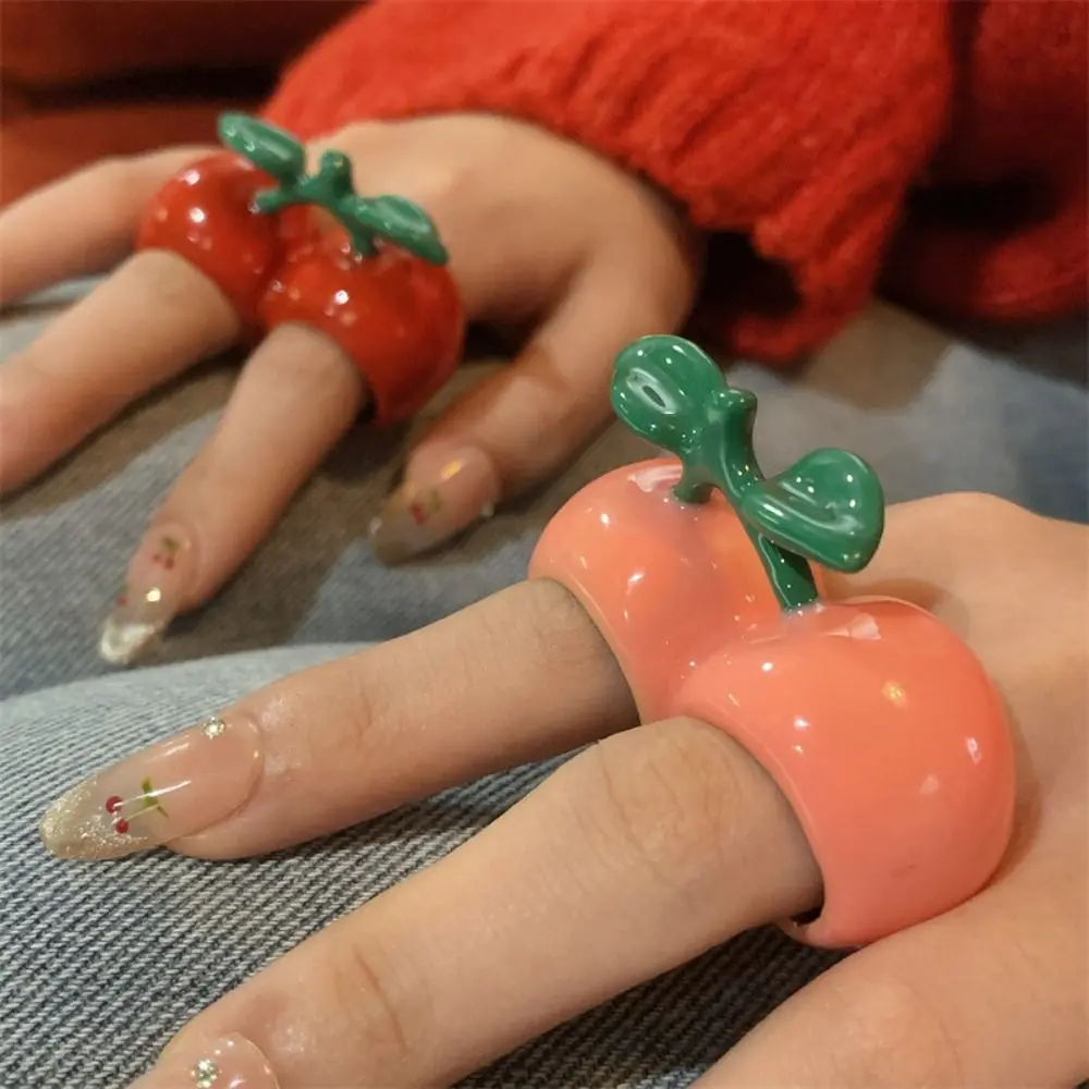 Vintage Erdbeere Tropf Öl Ring Zitrone Kirsche Malerei Ring koreanischen Stil Minderheit Design Obst Emaille Ring Dekoration