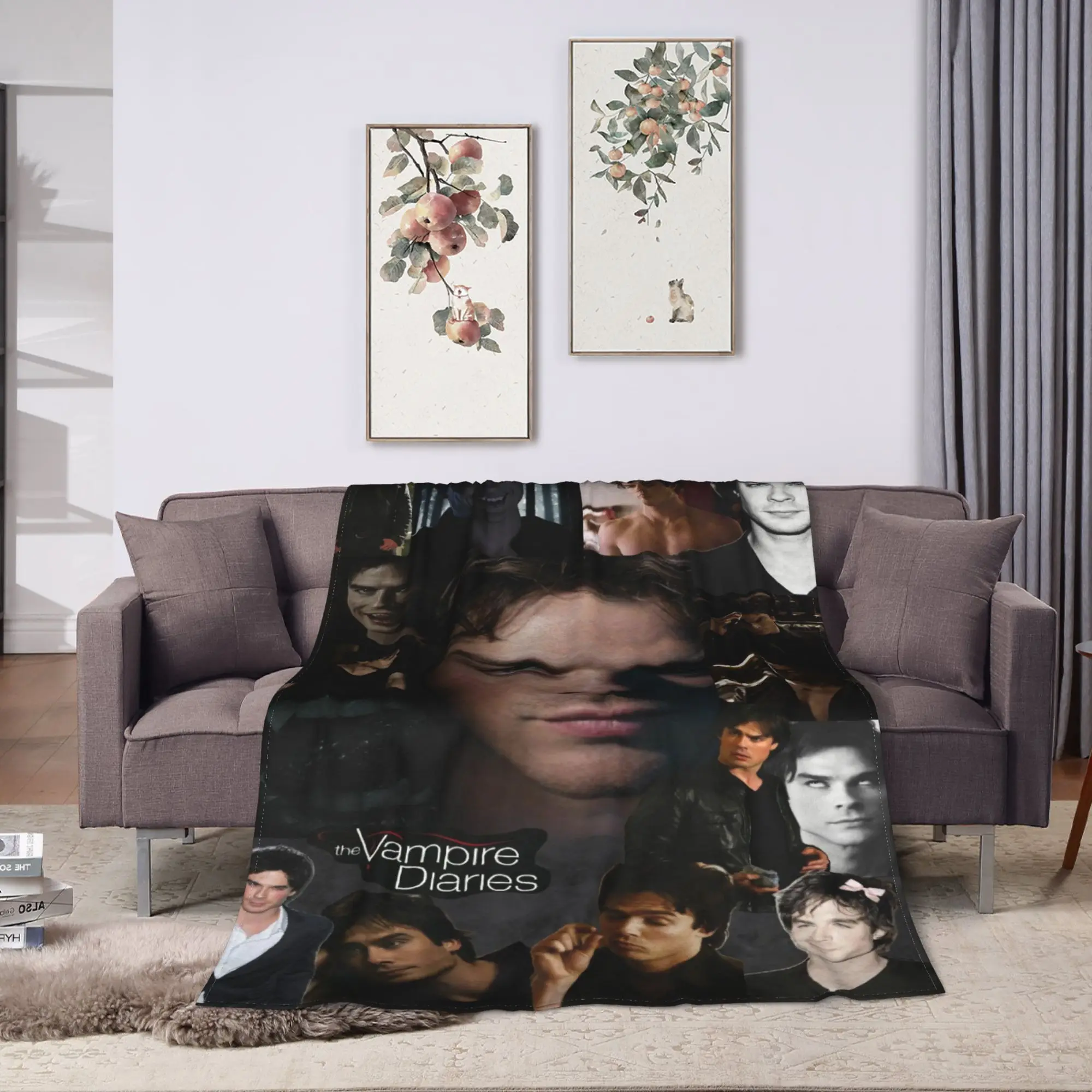 The Vampire Diaries Damon Salvatore TV Series Flannel Blankets  Warm Throw Blanket for Couch Bed Travel Bedspread Sofa Bed Cover