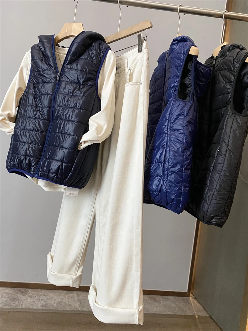 

Warmth And Sle: женский базовый жилет с капюшоном, легкий стеганый жилет, осенне-зимний комплект для поездок на работу, универсальный модный жилет