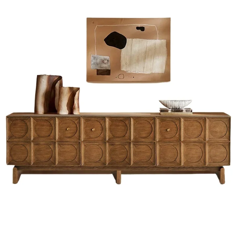 

American rural retro solid wood dining side cabinet medieval French simple entrance cabinet locker wabi sandy