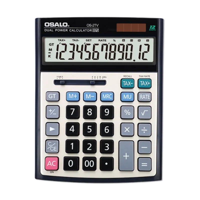 OSALO 2TV 12-Digit Solar Desktop Calculator - Solar-Powered Office Calculator with Large Display, Perfect for Home & Office Use
