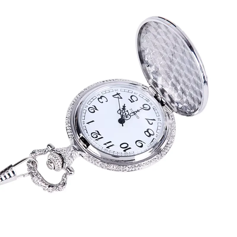 تنقش تشغيل البخار قطار ساعة الجيب سلسلة فضي وذهبي فستان معدني عادية الرجال النساء فوب ساعة الموضة العتيقة #5