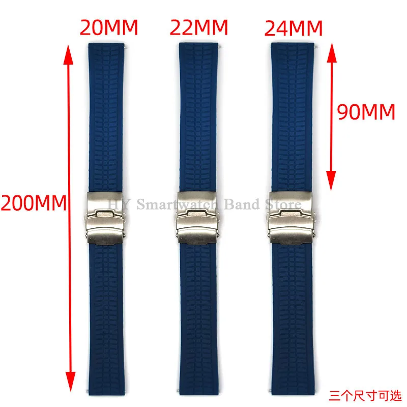 20mm 22mm 24mm Silicone Watch Strap Quick Release Bracelet Sport Wrist Band for Seiko for Huawei for Samsung Folding Clasp Strap