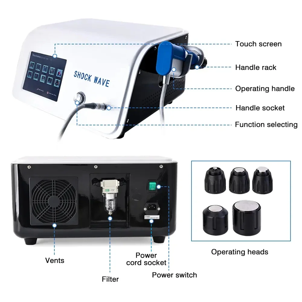 Máquina neumática de terapia de ondas de choque, fisioterapia, tratamiento Ed, alivio del dolor, Eswt, disfunción eréctil, tratamiento, masajeador para el cuidado de la salud