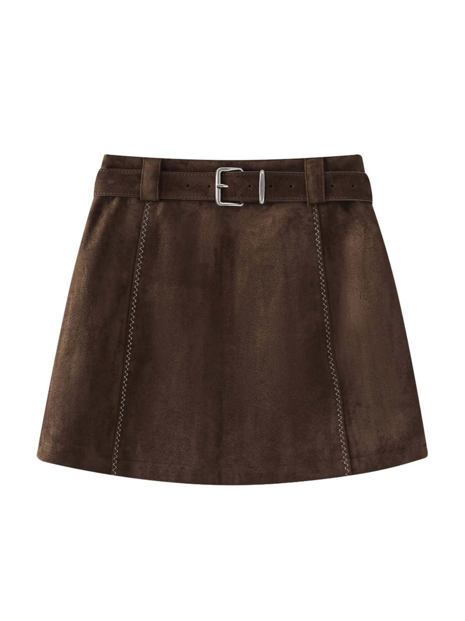 Women's Brown Mini Suede Skirt Vintage High Waist Skirt Harajuku Y2k Gyaru A-line Oversize Skirts 2000s Fashion Clothes Summer