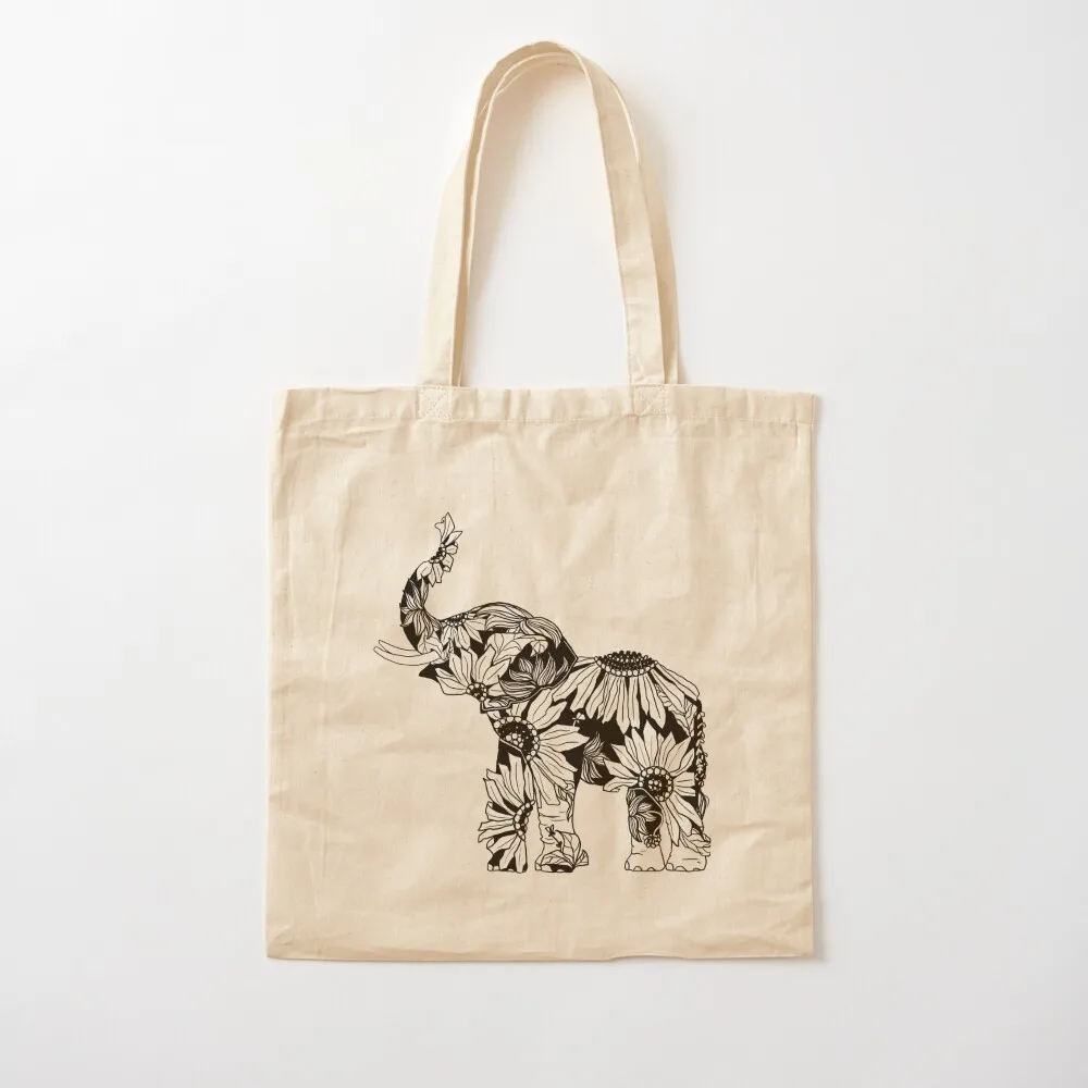 

Sunflower Elephant - B&W Tote Bag ecological bags sacs de shopping Canvas Tote Bag