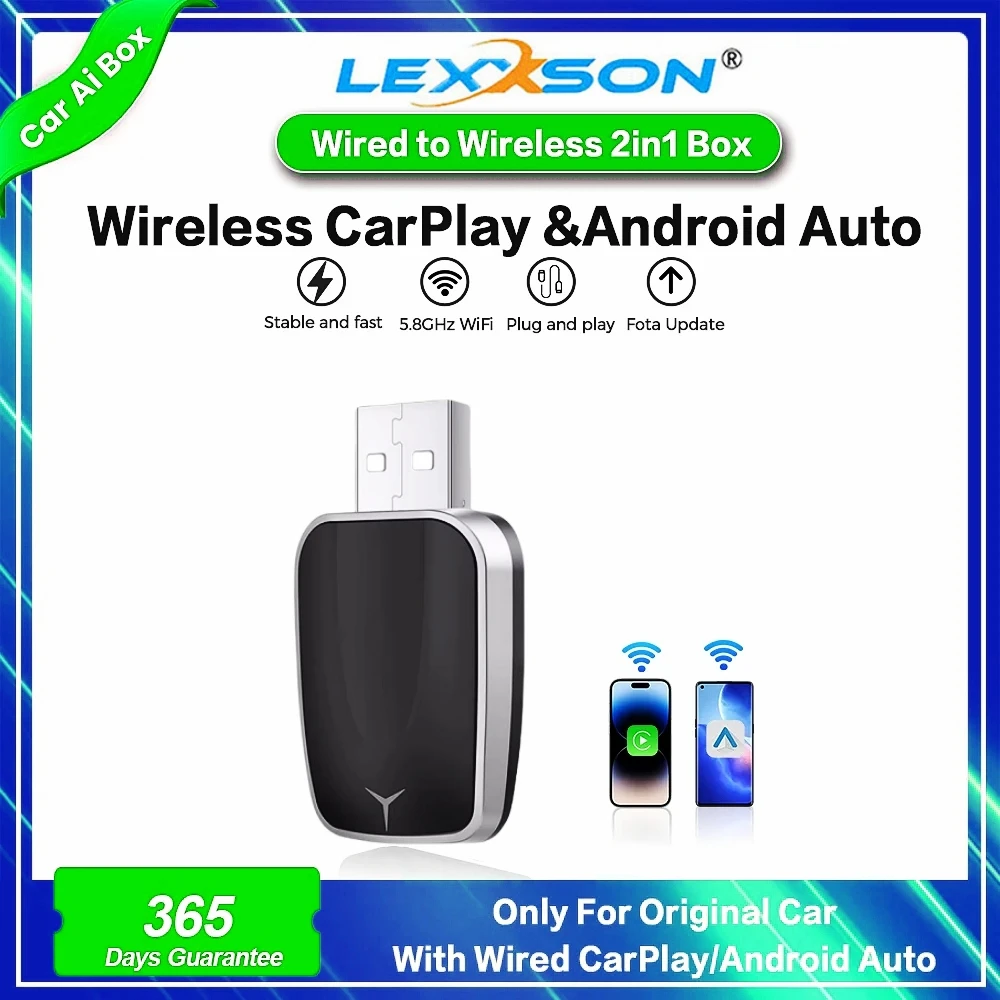 2025 New Wireless Android Auto Adapter Wired to Wireless Carplay Smart Box USB Plug and Play Online Upgrade WiFi Auto Connection
