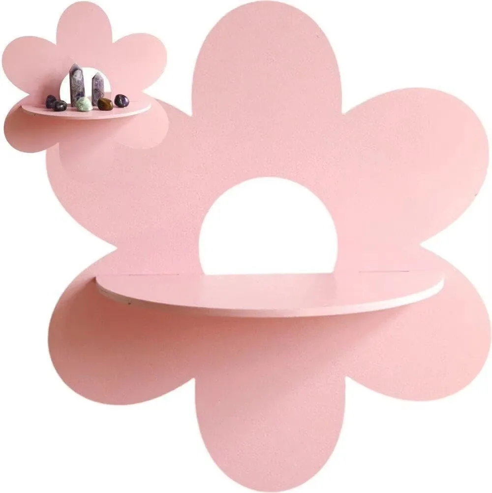 Soporte de almacenamiento de pared con forma de flor rosa, estantes decorativos de pared artísticos de madera, estante flotante para plantas, bonito regalo para decoración de la habitación del hogar