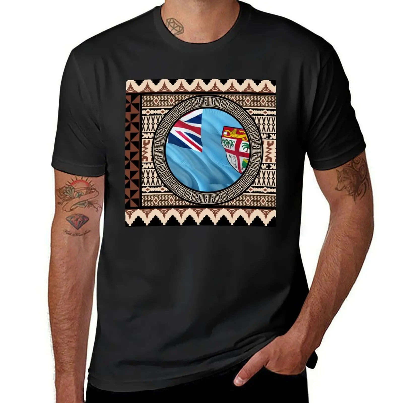 Fiji Flag Masi Print Authentic Tapa T-Shirt customs design your own vintage plain kawaii clothes t shirt for men