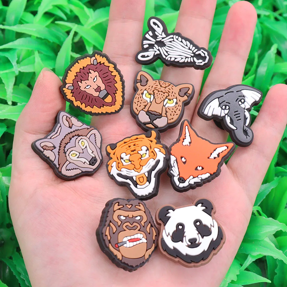 1-9Pcs PVC Tiger Lion Panda Animals Shoe Charms Accessories Beast Designer Decorations Clog FitcuteBirthday Gift