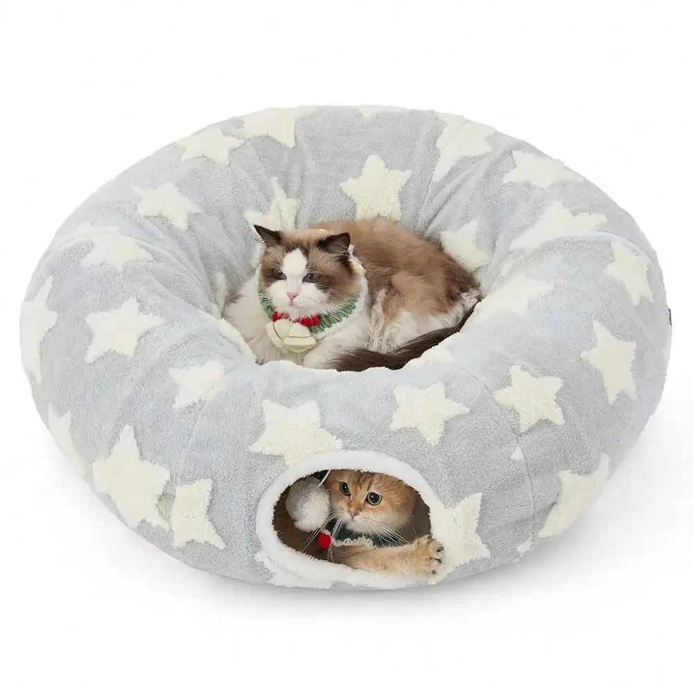 

Cats - Cute Cat Donut Tunnel Toys For Small Large Cats With Washable Circle Cushion, Round Pet Peekabo