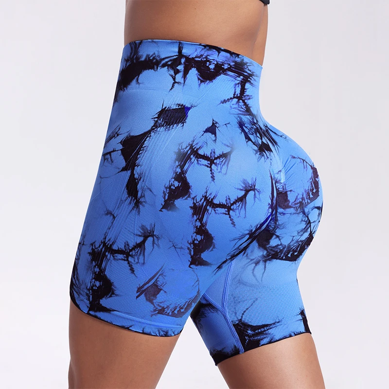 

Модные шорты для фитнеса и йоги с принтом тай-дай, женские спортивные штаны для пилатеса с высокой талией и контролем живота, летние эластичные узкие шорты для тренировок в тренажерном зале