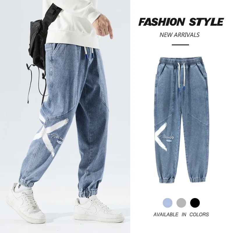 

X Graffiti Autumn Winter Black Blue Cargo Jeans Men Streetwear Denim Jogger Pants Baggy Harem Loose Trousers Plus Size 8XL-M