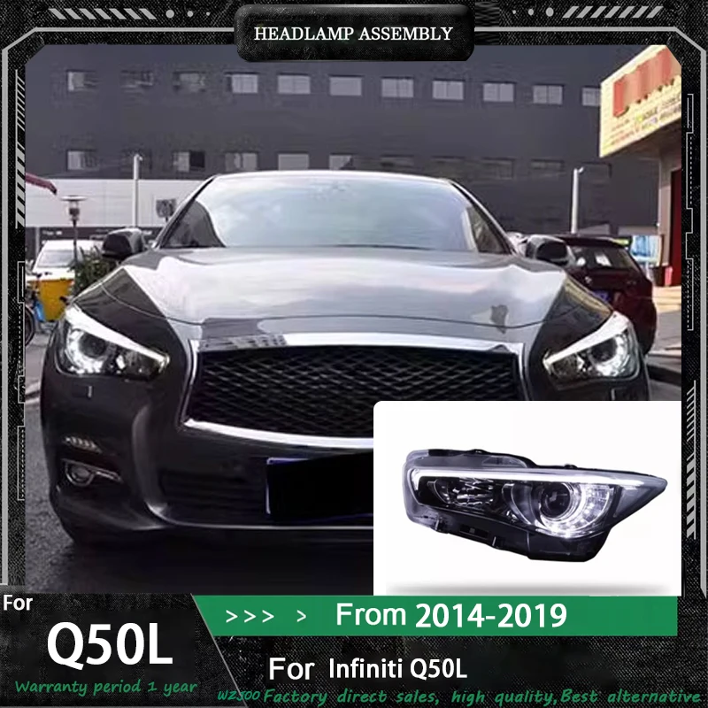 

Автомобиль для Infiniti Q50L 2015-2024, обновленная фара, модифицированная для нового DRL, динамический указатель поворота, светодиодная фара, автоаксессуары