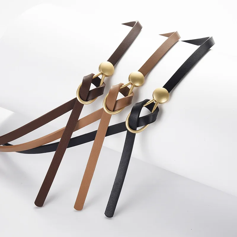 

Модный тонкий ремень из искусственной кожи с золотой пряжкой, повседневный дизайнерский пояс для классических брюк, черный женский ремень для женщин