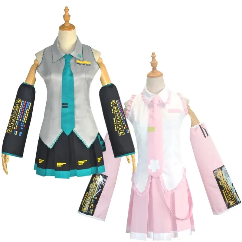 ملابس أداء شخصية الرسوم المتحركة Hatsune Miku MIKU ملابس أنيمي ملابس تنكرية JK تنورة نفس البدلة إكسسوارات شعر مستعار للهالوين