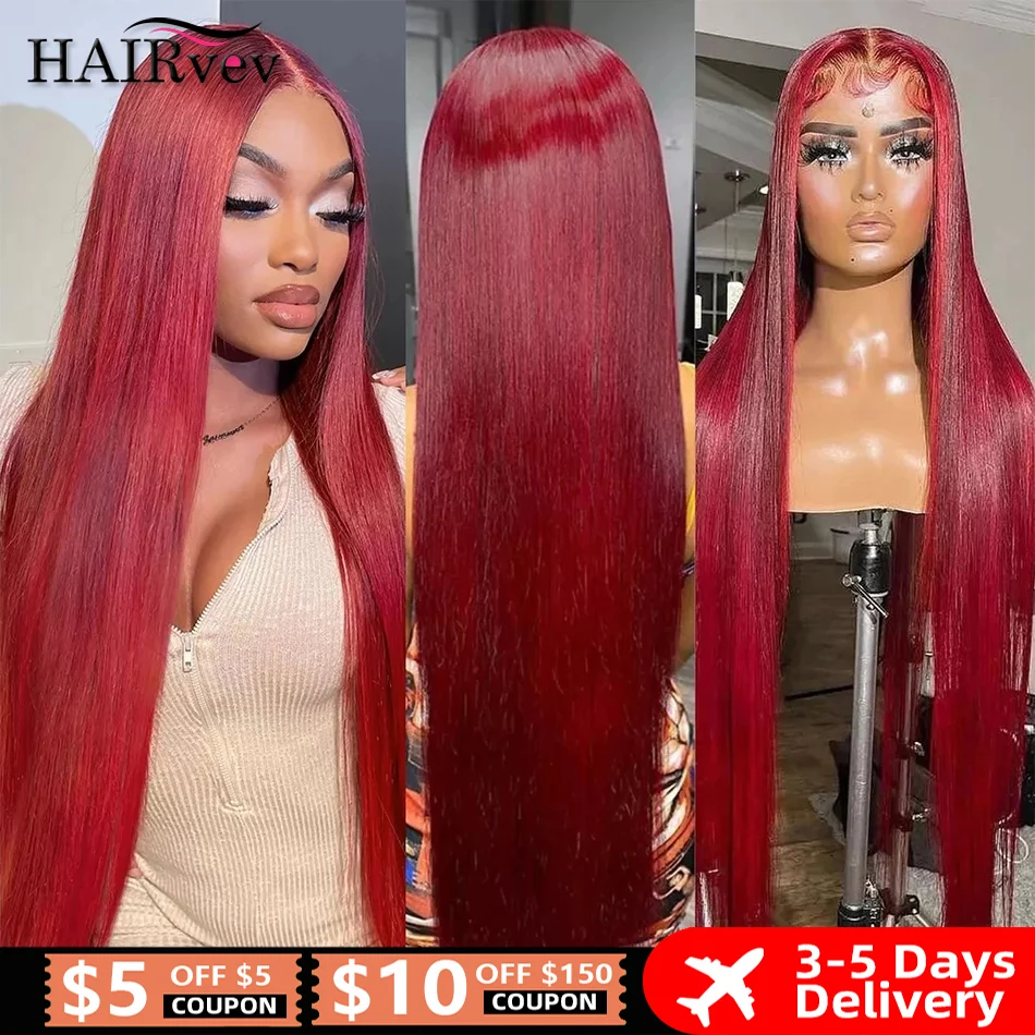 

99J Burgundy 13x6 HD Lace Frontal Human Hair Wigs Remy Straight Red 13x4 Lace Front Wig 99J Colored Lace Closure Wig Pre Plucked