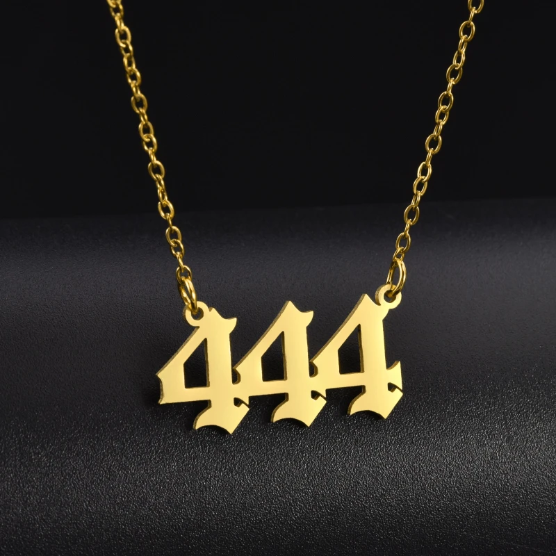 Gold Plated Stainless Steel Angel Number 444 Pendant Necklace Dainty Chain Hypoallergenic Tarnish Resistant Jewelry for Women Da view 4