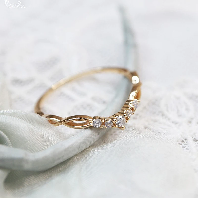 

925 Stering Silver Rings for Women Fashion Accessories Party Jewelry Bijoux 18K Gold Plated Slim Ring RI211