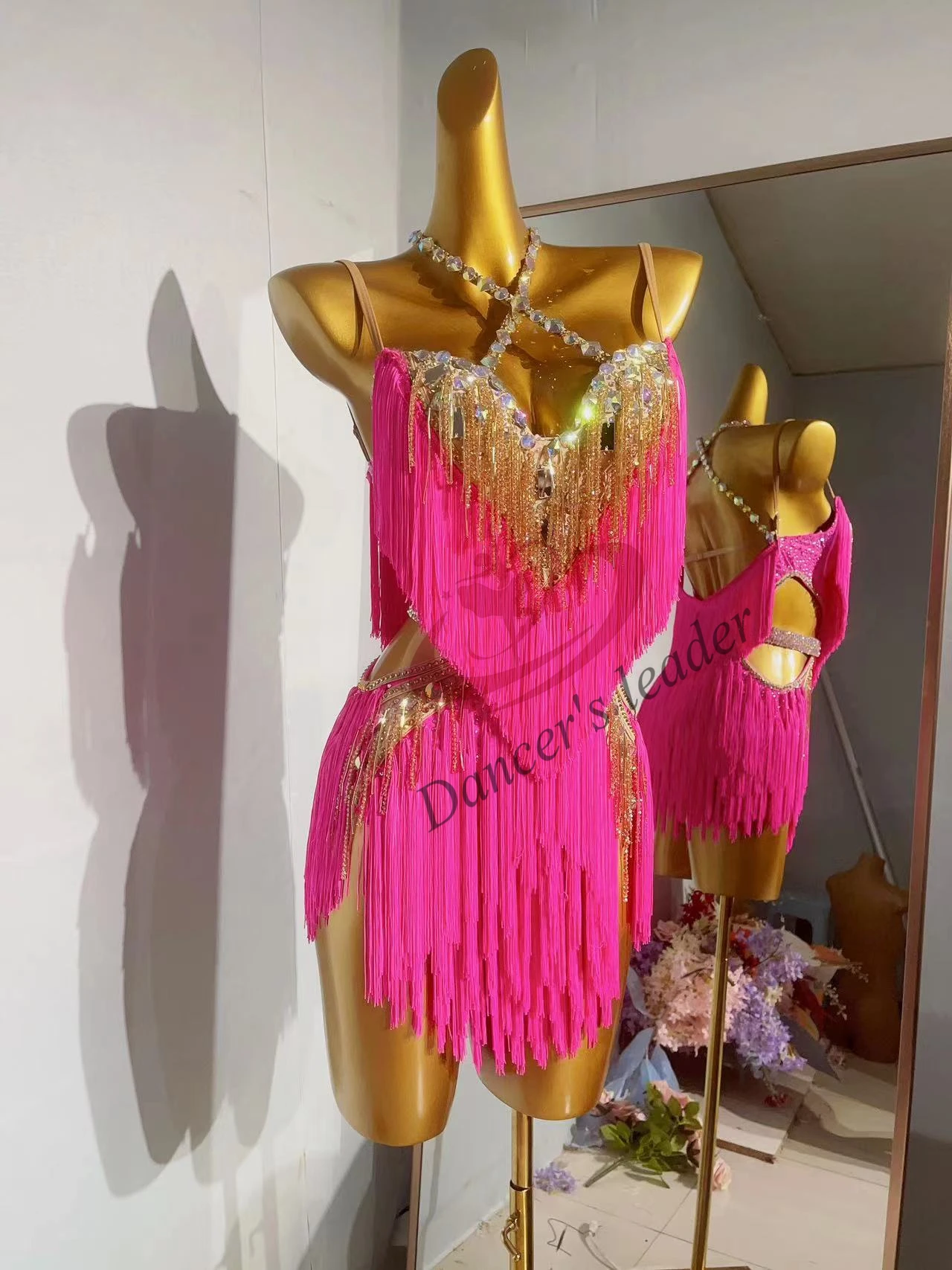 Vestido de dança latina high-end personalizado nu sentimento artesanal borla com diamante cha cha tango adulto palco roupas profissionais