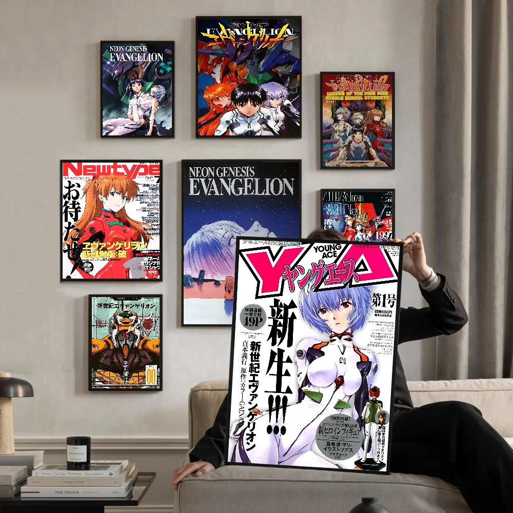 NeonS E-Evangelion Anime Posters Sticky Whitepaper Sticker DIY Room Bar Cafe Kawaii Room Decor