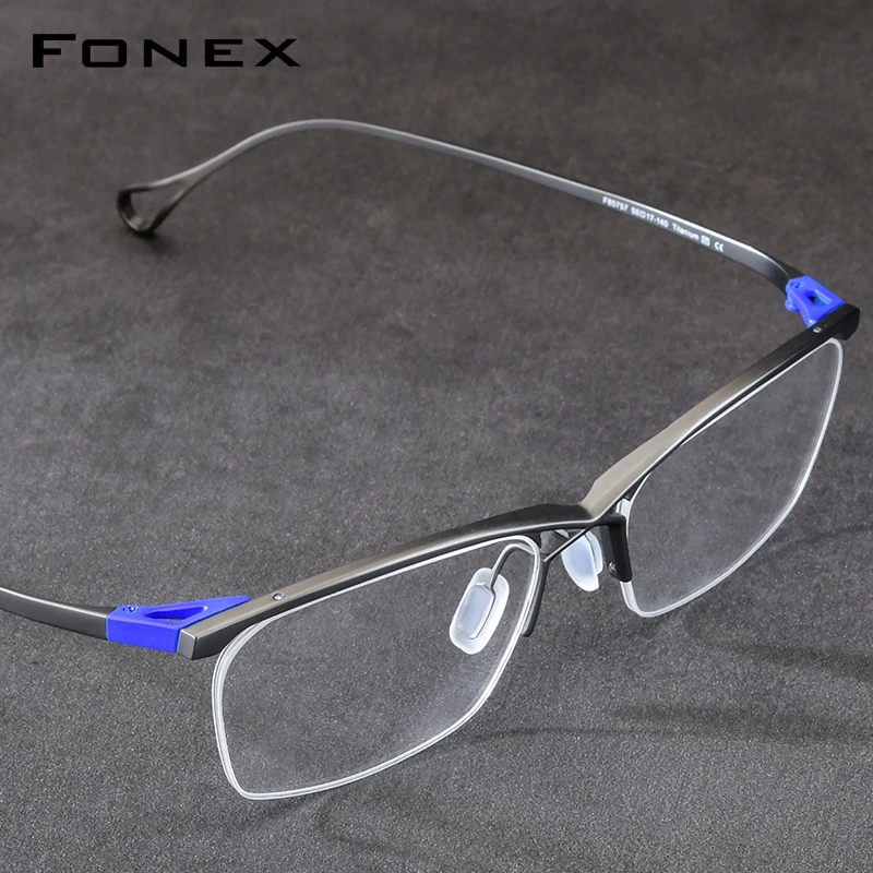 FONEX Pure Titanium Eyeglasses Men 2026 Brand Design Square Semi Rimless Glasses Frame Japanese Ultralight Half Eyewear 85757