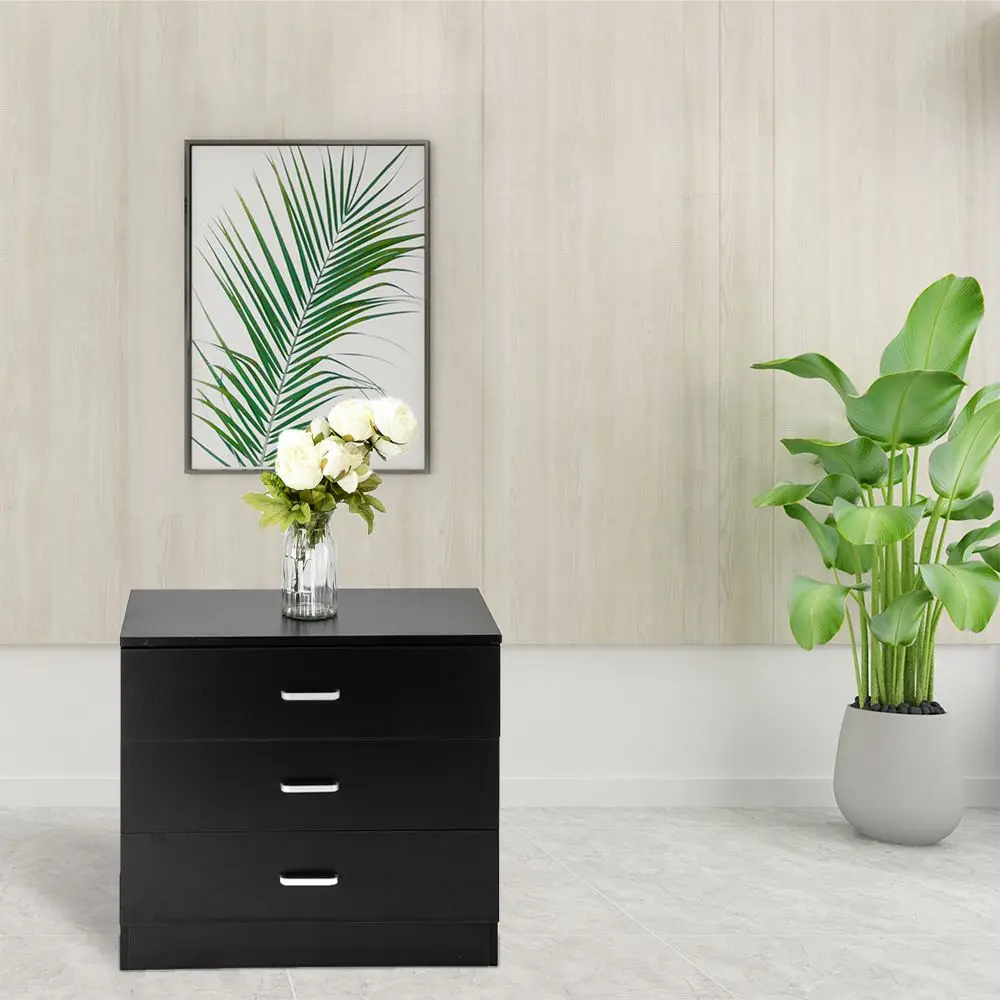 Modern minimalist three-drawer bedside table stainless steel dresser with leather