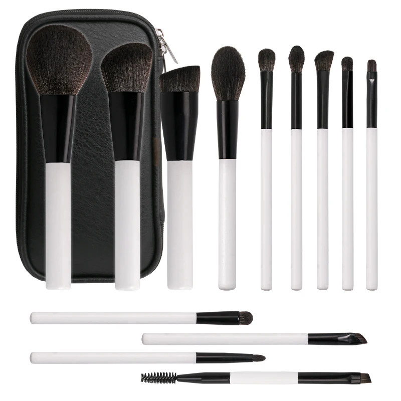 Ensemble de pinceaux de maquillage blancs, 13 pièces, fond de teint, correcteur, poudre, fard à paupières, Blush, mélange, outil de beauté cosmétique pour le visage, avec sac