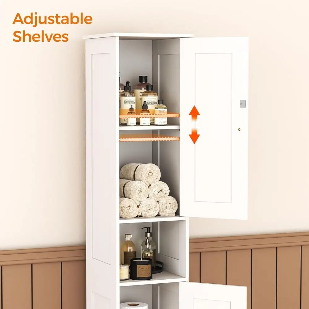 67 Высокий белый тонкий шкаф для хранения в ванной комнате с 2 дверцами, регулируемыми полками, защитой от опрокидывания, простая сборка