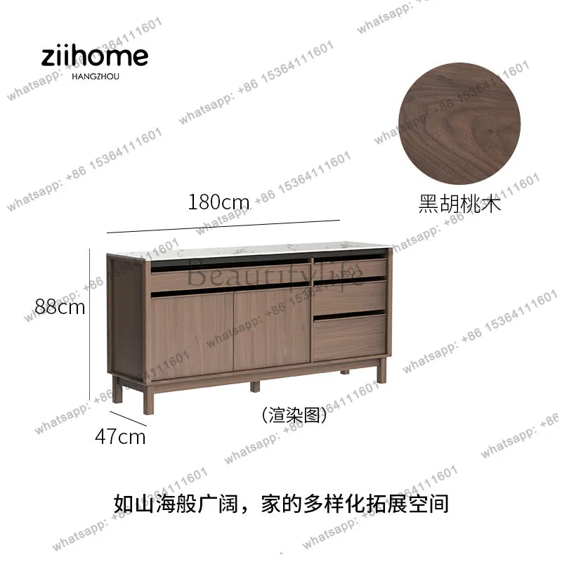 retro solid wood rock slab dining side cabinet multi-functional wall locker