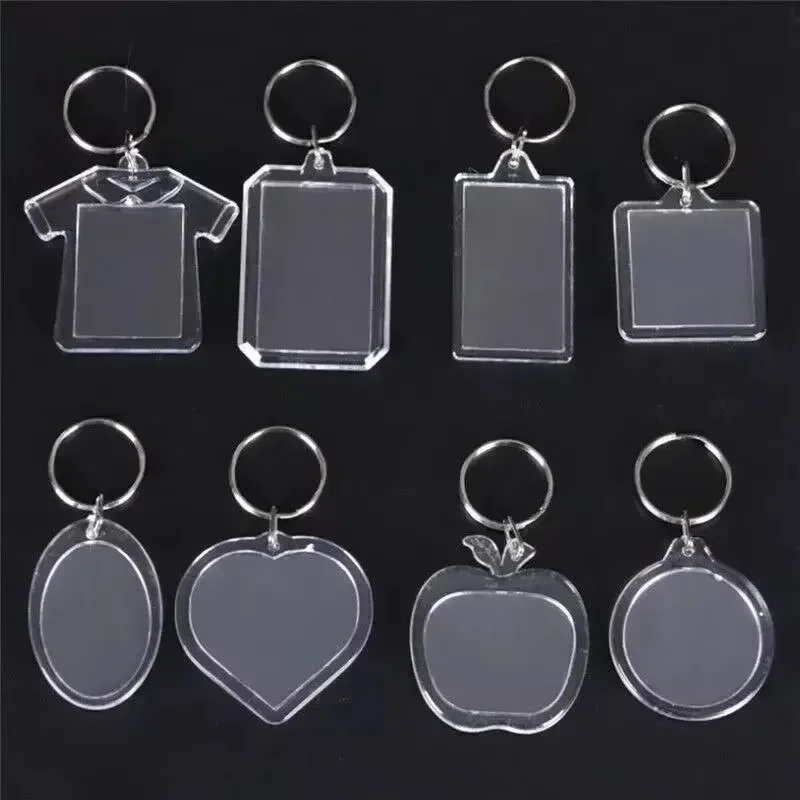 1/100PCS Transparent Acrylic Photo Frame Keychain Photoes Insert Keyrings Blank Rectangle for Double-Sided Photos DIY Supplies