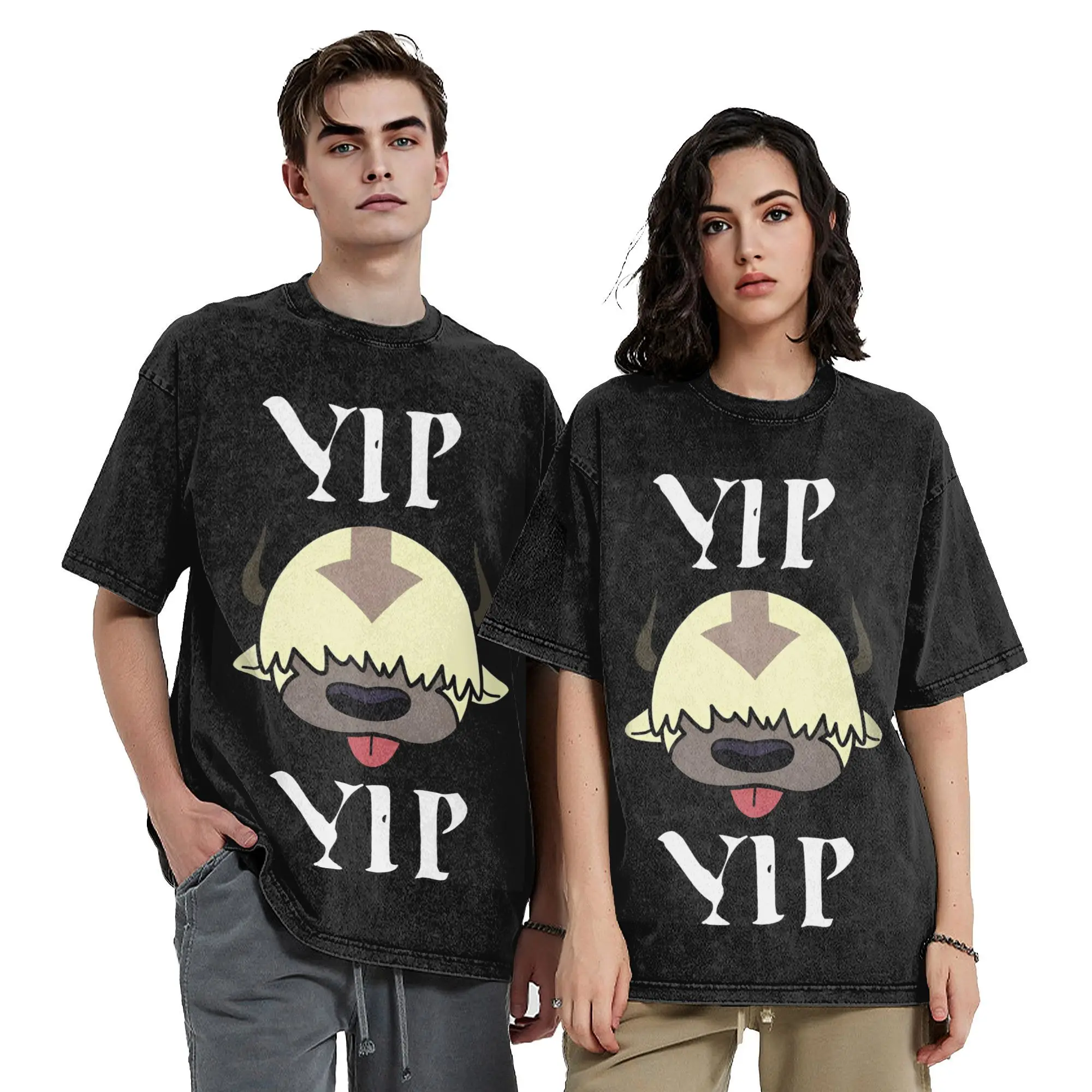 Washed T Shirts Yip Yip Appa Avatar-The Last Airbender Hip Hop Vintage T-Shirts Street  Streetwear 100% Cotton Summer Tees Men