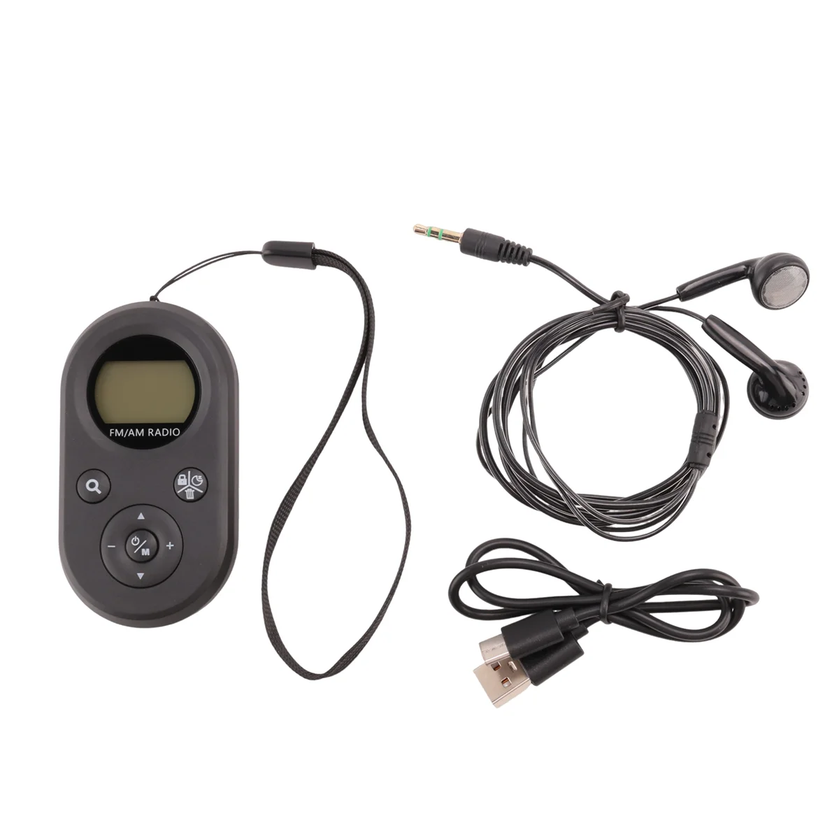 Mini FM/AM Radio Portable Pocket 76-108MHZ Rechargeable Radio Receiver with LCD Display Backlight Lanyard Design