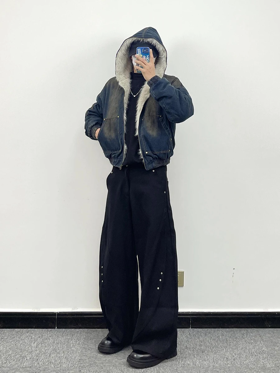 

Bla Waed Straight Leg Men's Jeans Cool Haome Knife Autumn Winter High Street Cleanfit Workwear Trousers