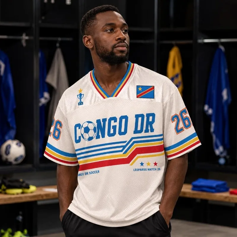 2026 Summer Congo Style Football Sports T-shirt Breathable Gym Loose Shirt Short Sleeve Tops Adult Child Casual T-shirt