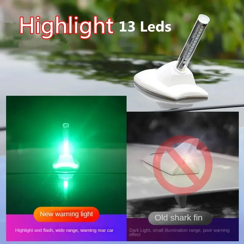 Car antenna top shark fin LED flash solar car collision light shark decoration universal roof SUV truck box exterior decoration