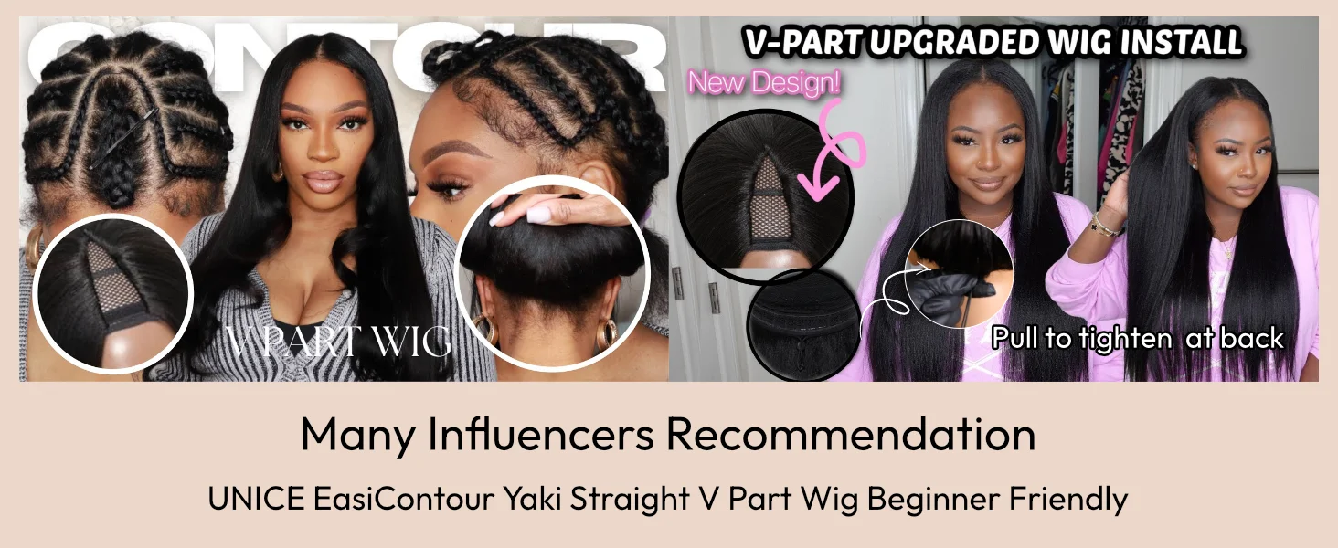 Yaki Straight V Part Wig 100% Human Hair Wigs With Drawstring No Leave-out No Glue Beginner Friendly Yaki V Shape Wigs