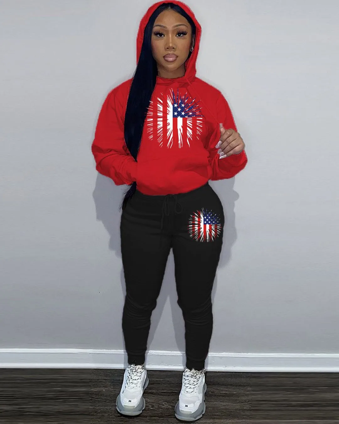 Fashion Flag Element Printed Women's Sports Hoodie +pants 2 Piece Set  Spring and Autumn Street Women Casual Pants suit S--3XL