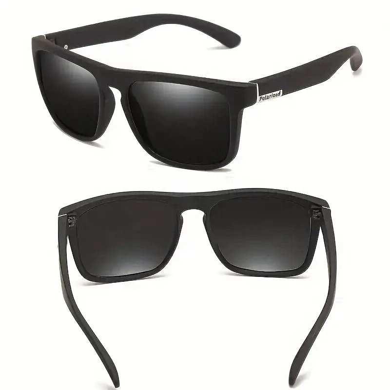 2PCS Fashion Square Polarized Sunglasses Men Vintage Plastic Male Sun Glasses Women Stylish Black Sport Shades UV400