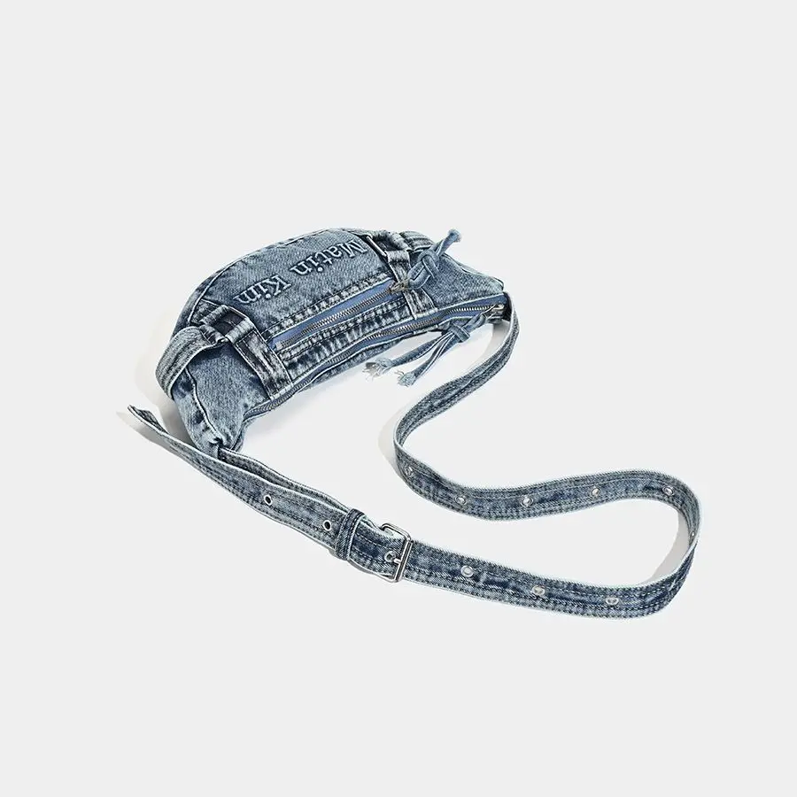 Korean Vintage Letter Washed Denim Bag Celebrity Style Crescent Crossbody Large Capacity Shoulder Tote Bag Women