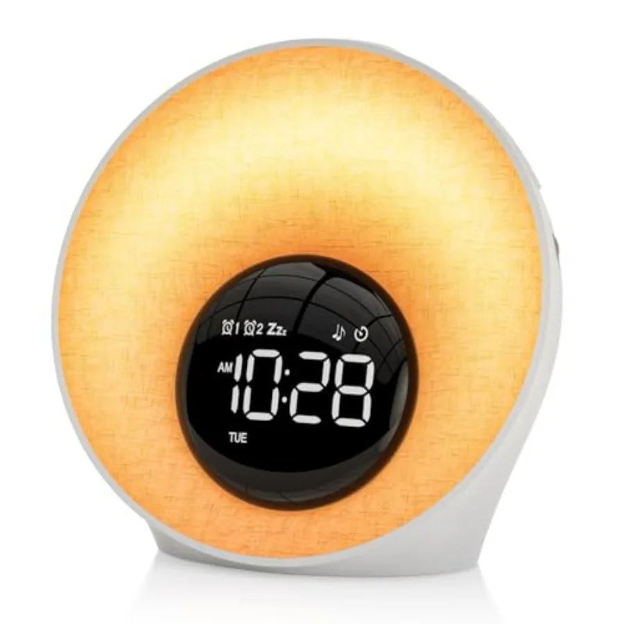 

Sunrise Alarm Clock with Wake Up Light, White Noise Machine with 30 Soothing Sounds, 8 Color Dimmable Night Light, Dual Alarms