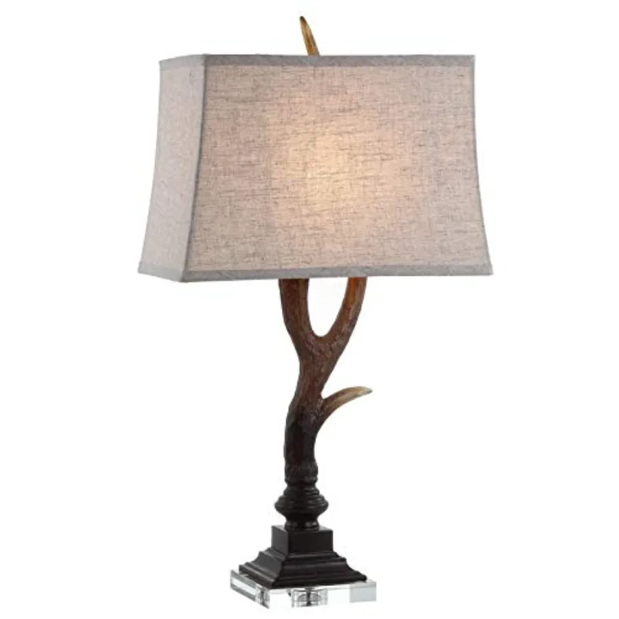 

29.5"/Clear Antler Rustic Table Lamp for Cabin Decor Faux Resin and Crystal Base Light Grey Linen Shade LED Bulb Included UL Li