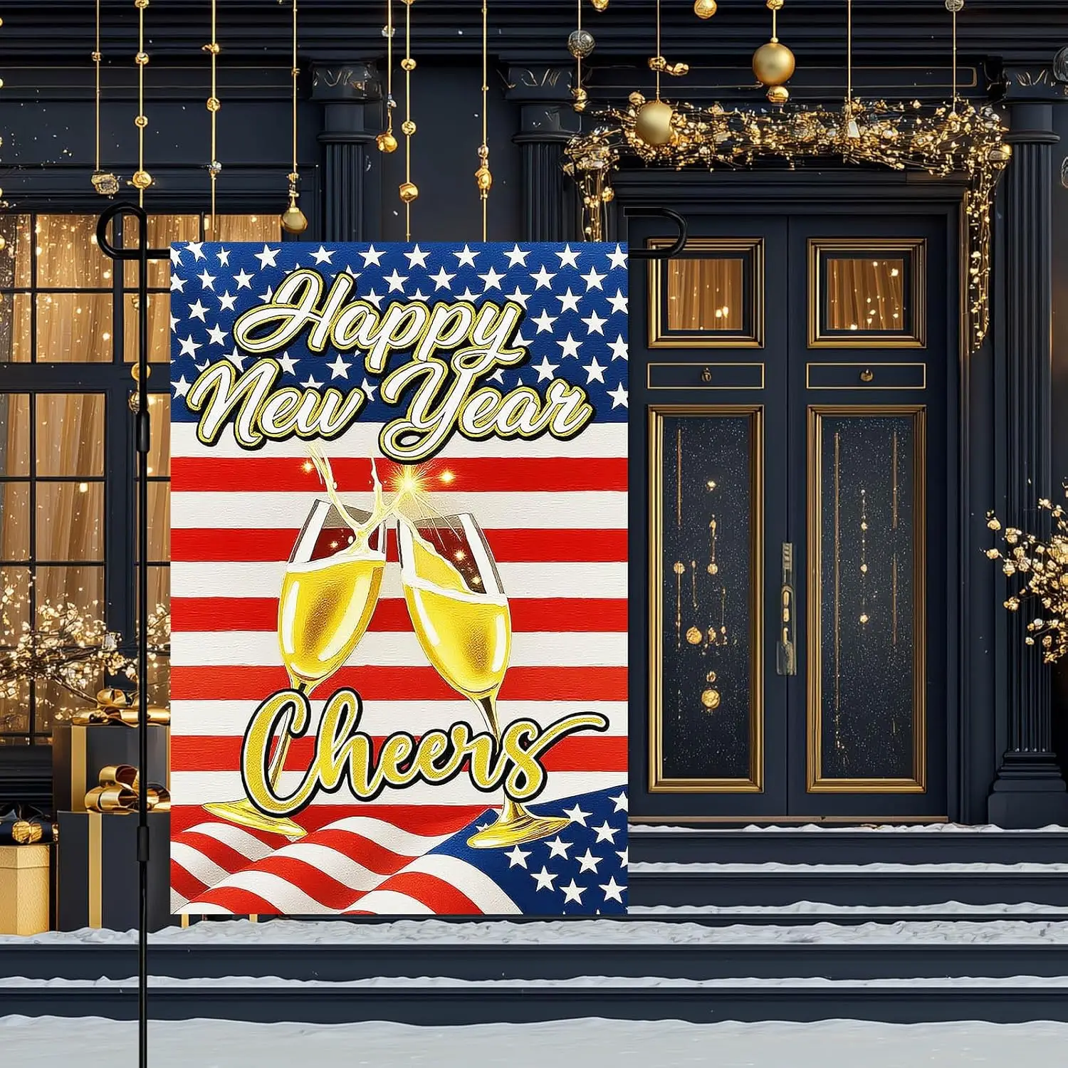Happy New Year Garden Flag 12x18 Inch American Flag Celebration Winter Holiday Yard Decor Seasonal Banner Outdoor Cheers Law PPM