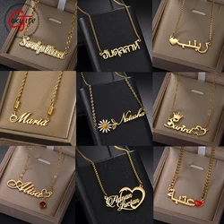 Goxijite Custom Arabic Thai Name Necklace Stainless Steel Personalized Big Heart Nameplate Box Chain Necklaces Women's Gift