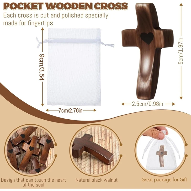 Handmade 10Pcs Wooden Fidget Bulk with Organza Bags - Stress Relief Pocket for Christian Retail