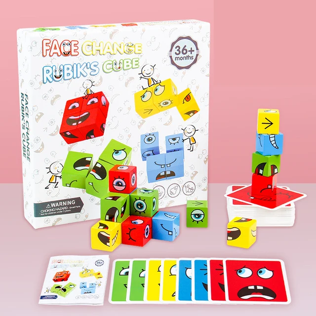 Cube Table Games Educational Toys Face Blocks Cube Building Block Puzzle Interactive Board Game Challenge Learn Emoticon