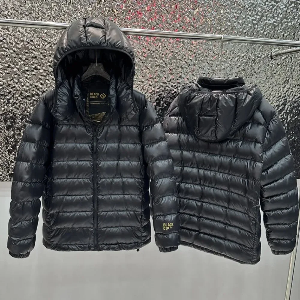 

Черное глянцевое пальто, теплый короткий капюшон, 90% белый утиный пух, легкая новая зимняя куртка-пуховик для женщин с большим пуховиком