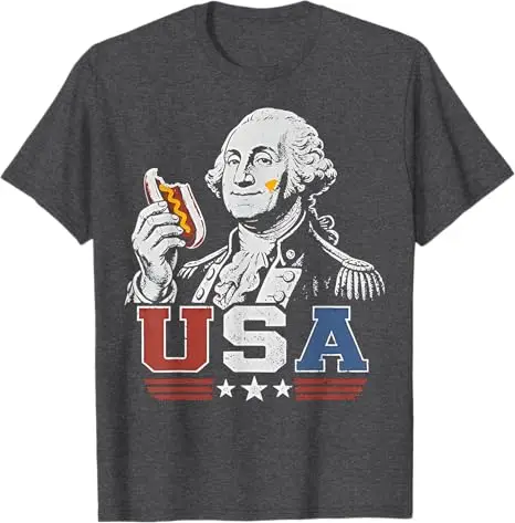George Washington Glizzy USA Lustiges Hotdog-T-Shirt zum 4. Juli Y2k Humor BBQ Steak Hot Dog Würstchen Grafik-Bekleidung Grill-Comic – Detail 10
