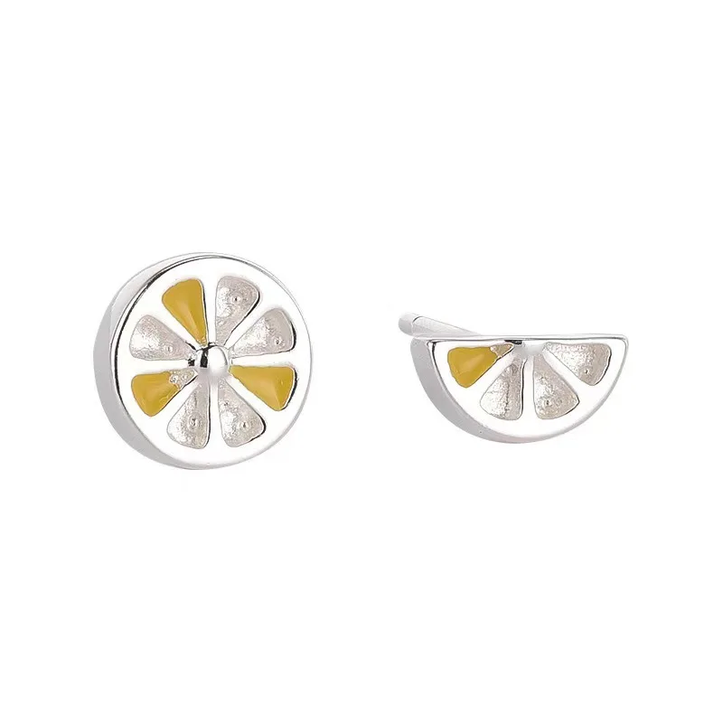 Uini Tail Hot Selling New 925 Tibetan Silver Fashion Fresh Lemon Asymmetric Fruit Personalized Creative Earrings High Quality